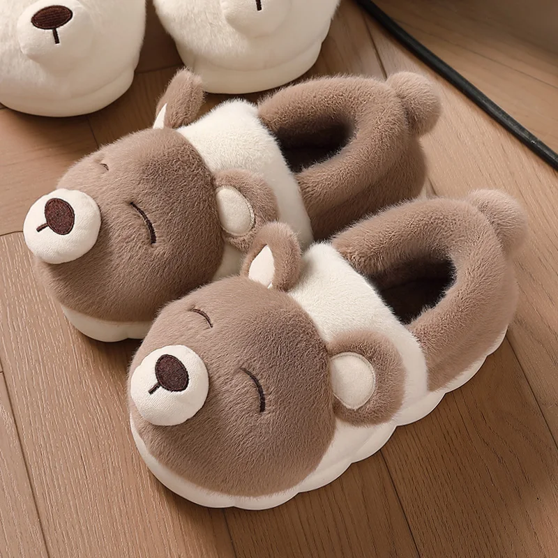 Niedliche Bären-Winter-Hausschuhe, warm, für Damen und Herren, mit dicker Sohle, weichem Plüschfutter, rutschfest, für drinnen und draußen, lässige Hausschuhe. – Detail 22