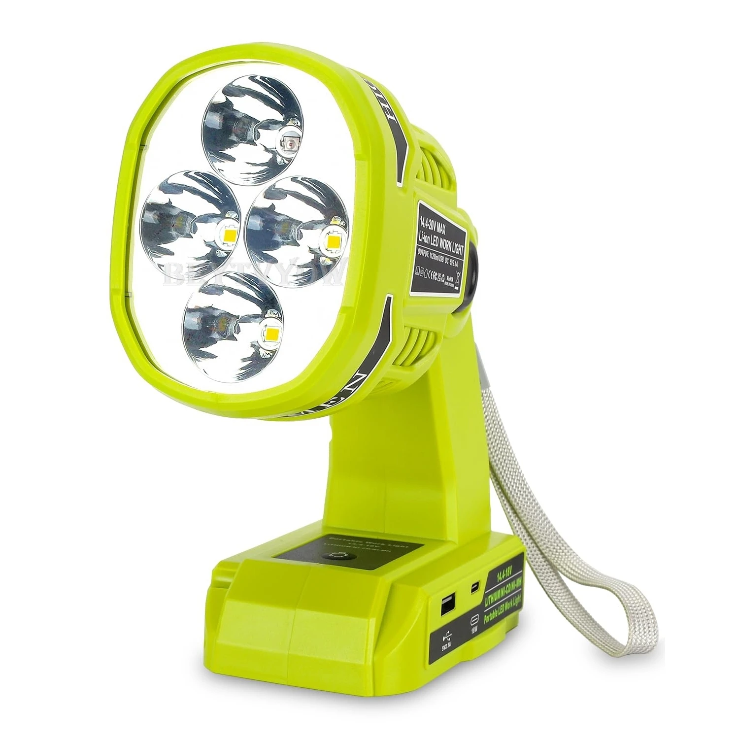 1120LM портативный светодиодный фонарь для аккумулятора Ryobi 18V с USB-A & USB-C 2.1A портами быстрой зарядки беспроводный светодиодный рабочий свет прожектор Прожектор 4 режима освещения 90 ° вращающаяся головка лампы для ремонта автомобилей на рабочем месте Кемпинг чрезвычайная ситуация