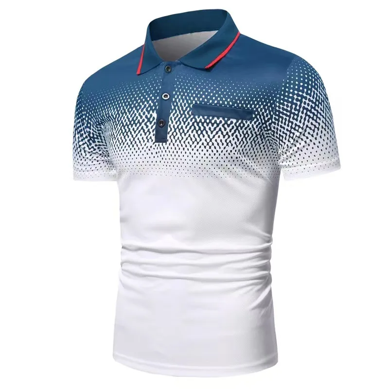 Men Summer Short Sleeve Fashion Gradient Color 3D Digital Print Polo Shirt , Men Casual Breathable Golf Polo Shirt .