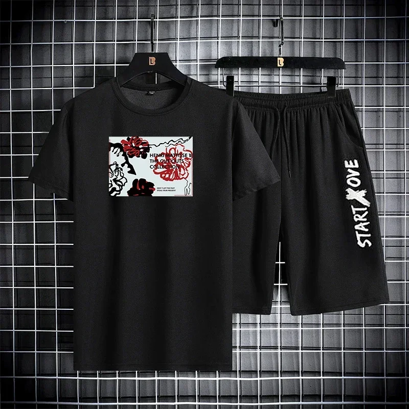 

2025 Summer Men's Sets Fashion men clothing Casual Breathable Man Sports T-shirt+Shorts Set Basketball Quick Drying 2 Piece Suit