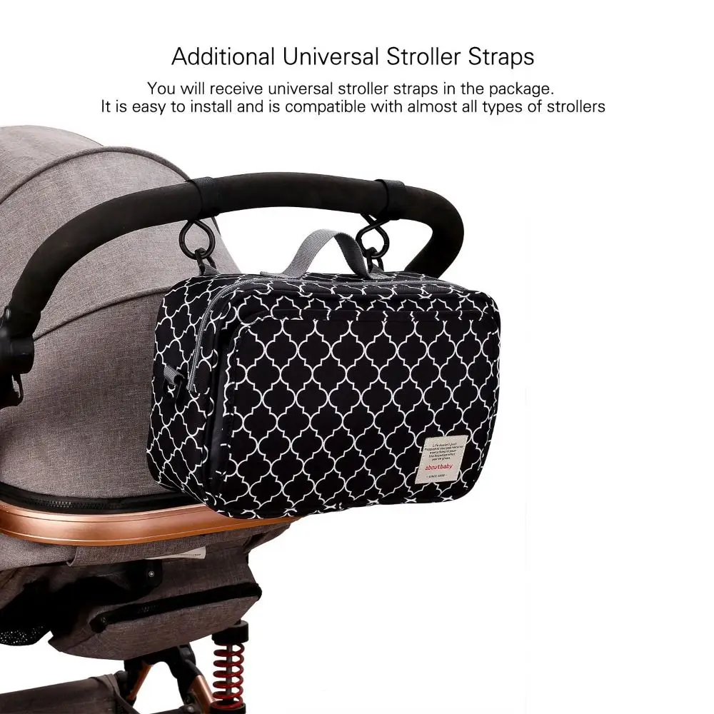 Polyester Stroller Bag Multiple Pockets Waterproof Pram Storage Hanging Bag Large-Capacity Portable Diaper Bottle Storage Bag