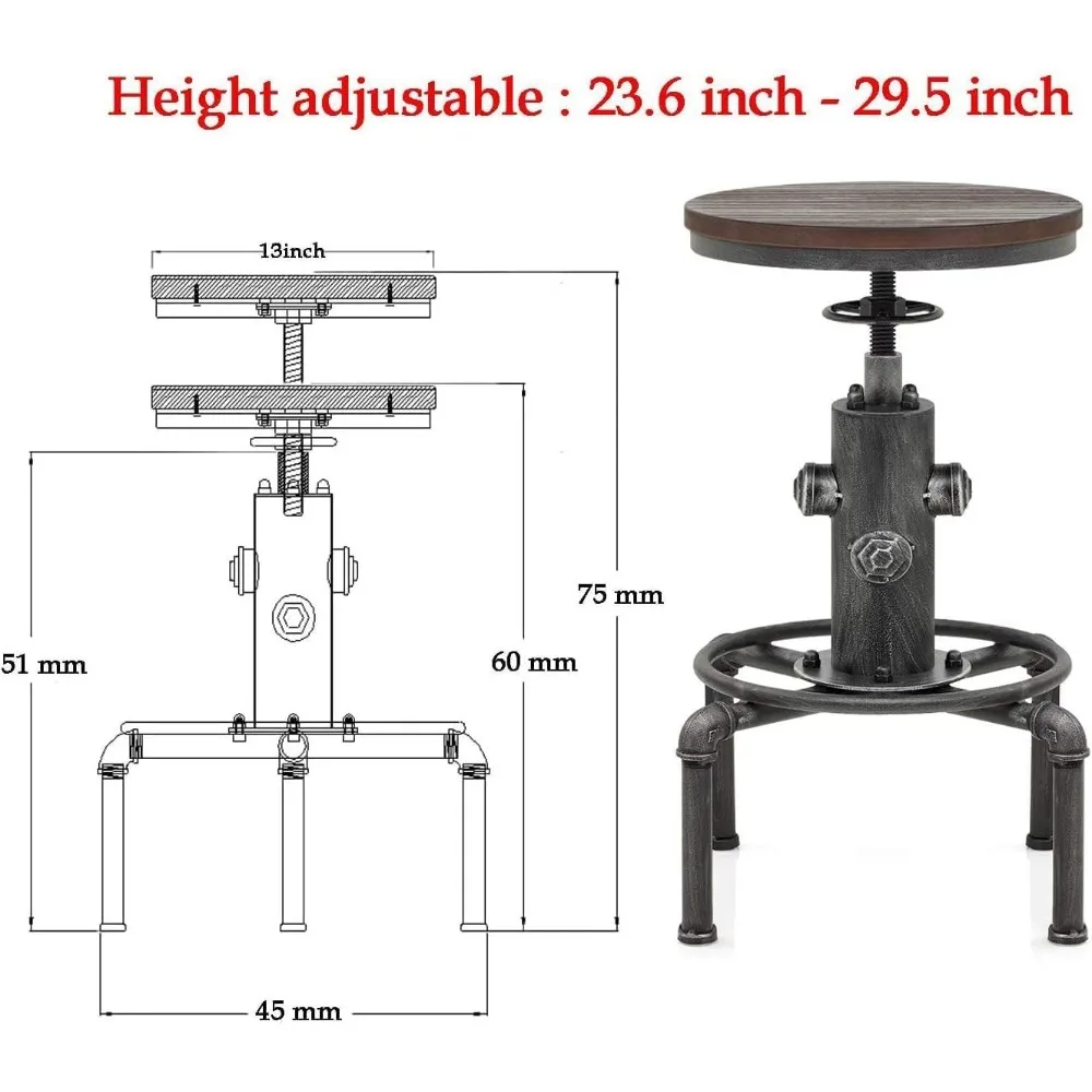 3 Piece Pub bar Set Vintage Industrial Round bar Table and Stools for 2, Height Adjustable Pub Table and stools Match bar Height