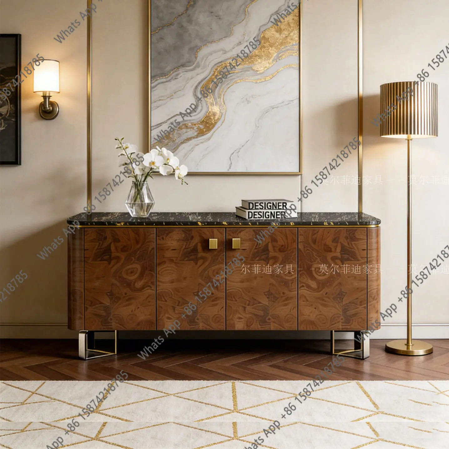

Light luxury paint porch cabinet foyer entry cabinet storage tree tumor veneer natural luxury stone dining side cabinet