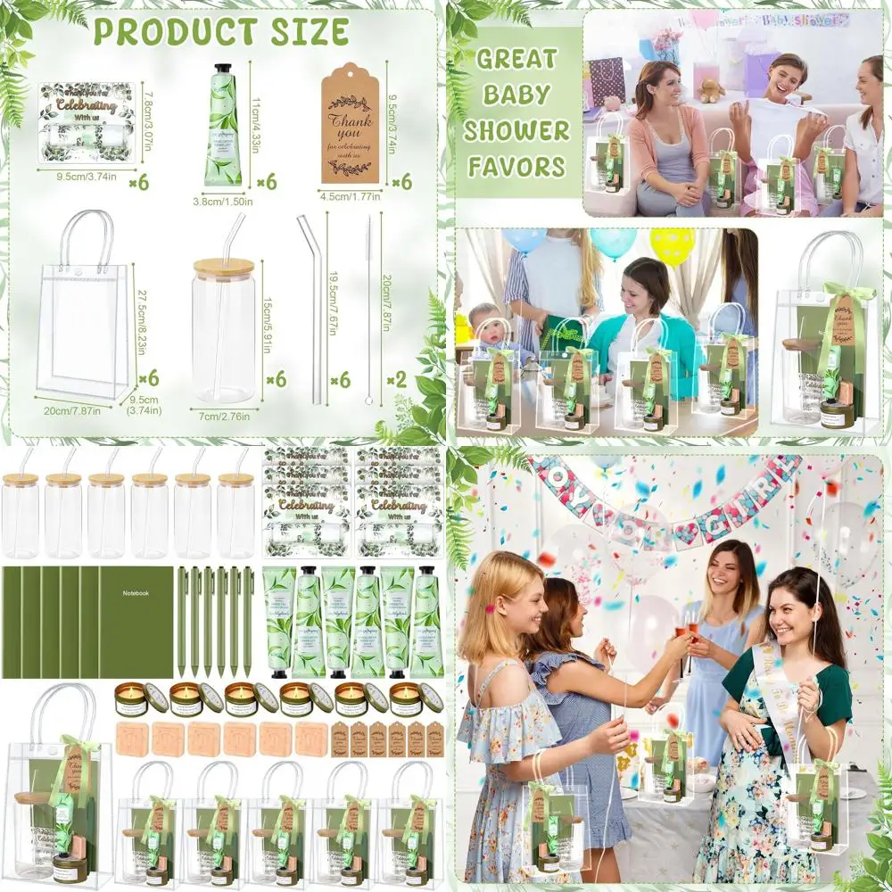 

Baby Shower Game Prizes: Pen, Notebook, Hand Cream, Lip Balm, Soap, Candle, Card, and Tote Bag for Party Favors