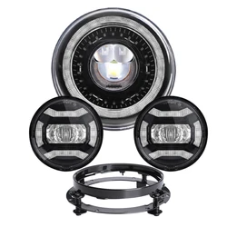 For Harley Motorcycle Light Davidson Electra Glide Softail Fat Boy Touring DOT 7Inch Motor LED Headlight with 4.5 Inch Fog Lamps