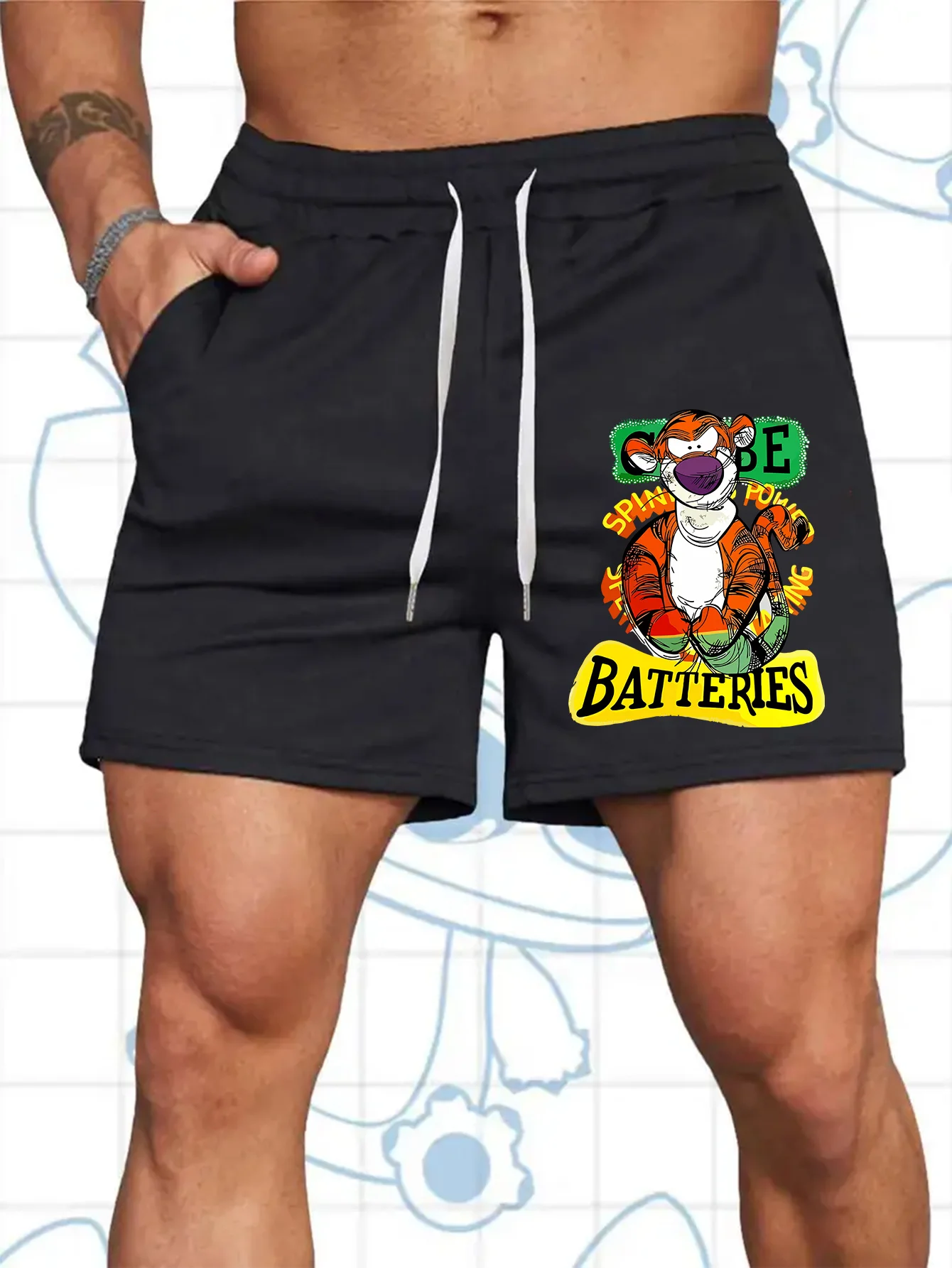 

2025 new Disney Tigger Theme Men'S Summer Casual Sport Shorts Loose Fit Elastic Waistline with Drawstring Breathable Fabric