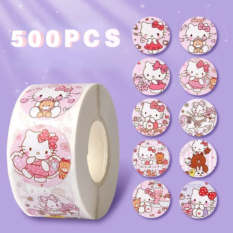 500 PCS Sanrio Hello Kitty Anime Cartoon Sticker Cute Kuromi My Melody Children\'s Diary Bonus Gift Closure Diary Booklet Gift