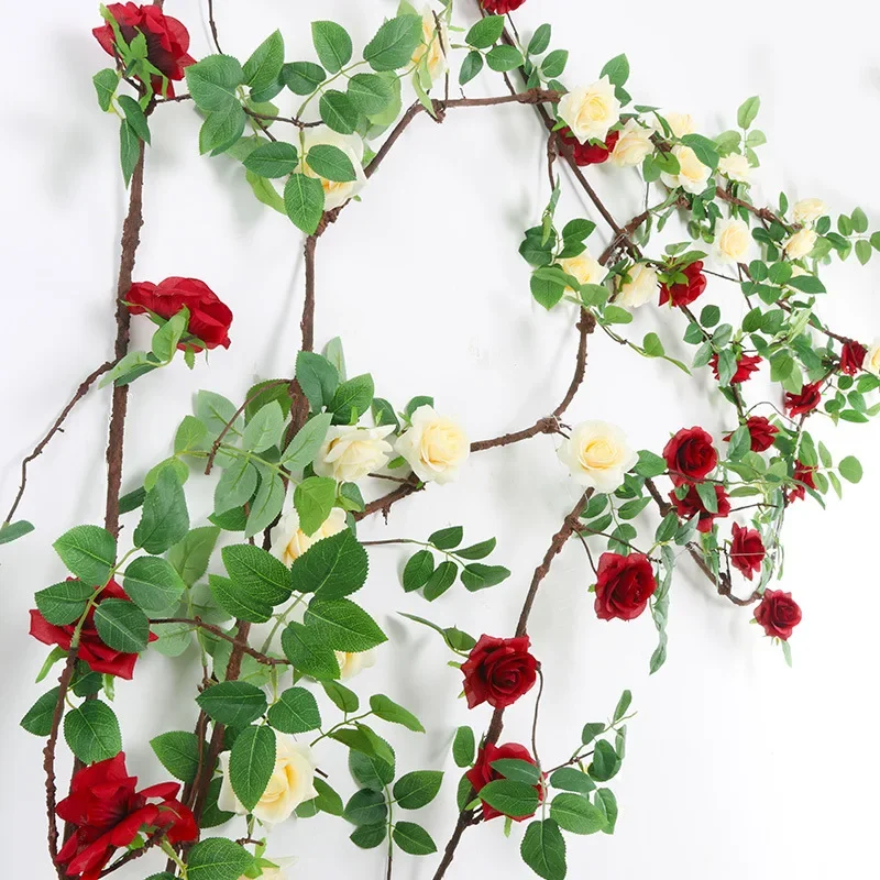 2.3M Artificial Flowers Red Pink Rose Flower Vine for Wedding Home Room Christmas Decoration Garden Arch DIY Fake Flower Vine