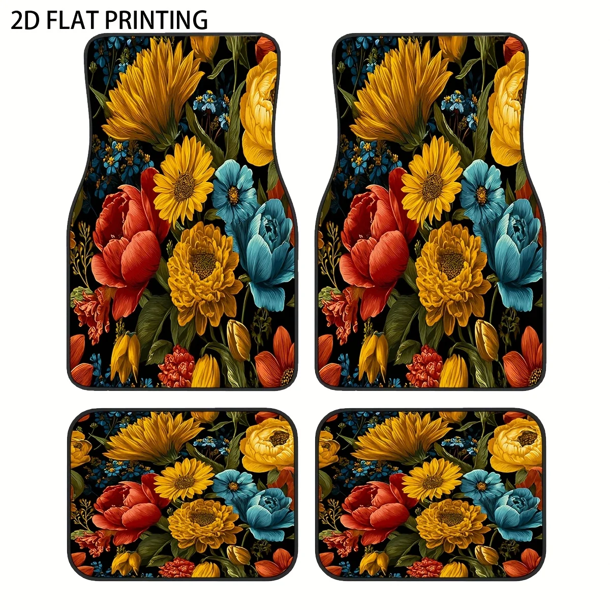 

4pcs Black Background Lively Panda Group Pattern Printed Car Floor Mats, Universal Material All-Season Weatherproof Vehicle Inte