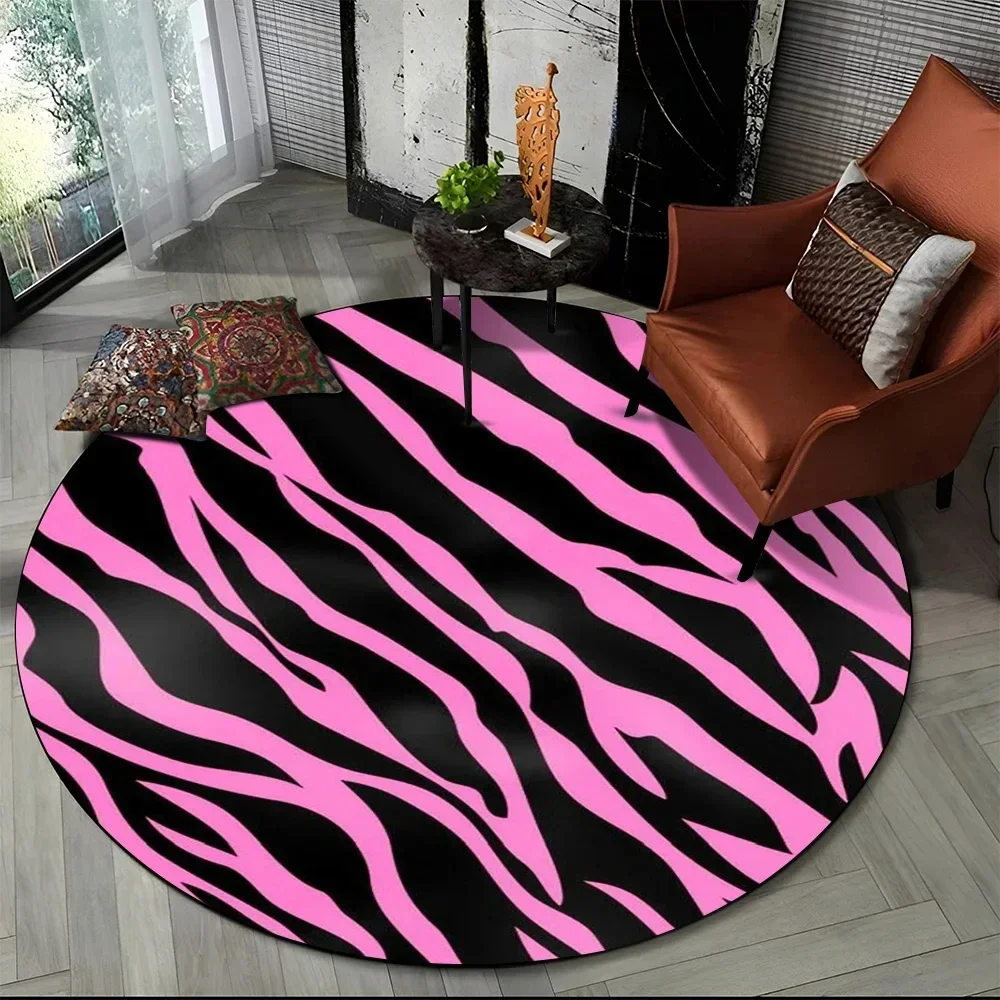 Pink Zebra Stripe Print Round Rug Animal Skin Patterns Circle Carpet Home Living Room Bedroom Dorm Decor Floor Mat Chair Mat view 3
