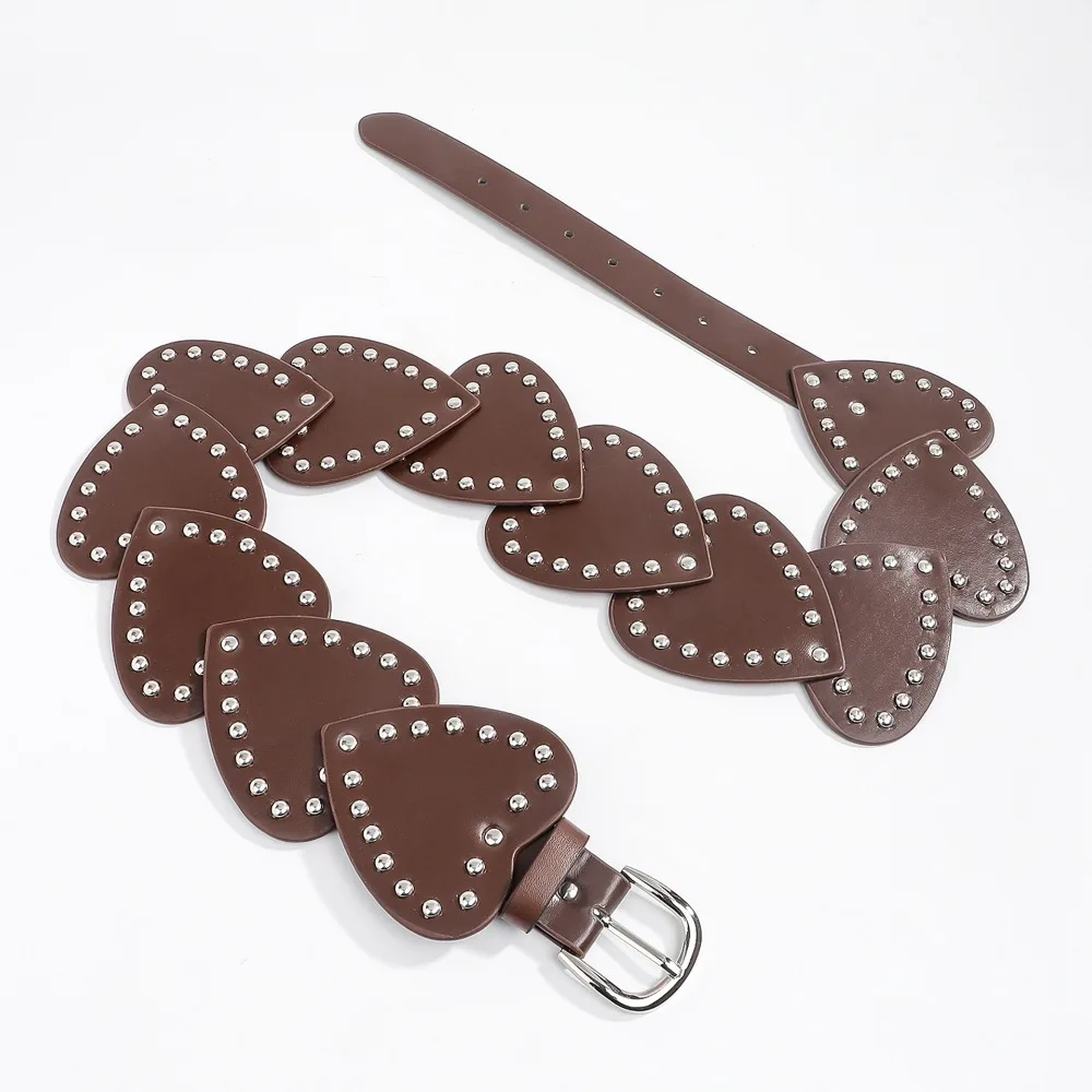 خمر الحب القلب واسعة حزام للنساء فاسق بولي Leather الجلود برشام حزام خصر Y2k الأمريكية الرجعية فستان حزام البنطال الجينز الشارع الشهير