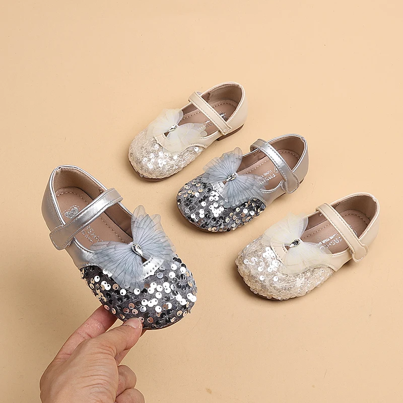 

Spring Autumn Girls Princess Leather Shoes Elegant Sequins Kids Ballet Shoes Wedding Party Children Causal Flat Shoes Patchwork