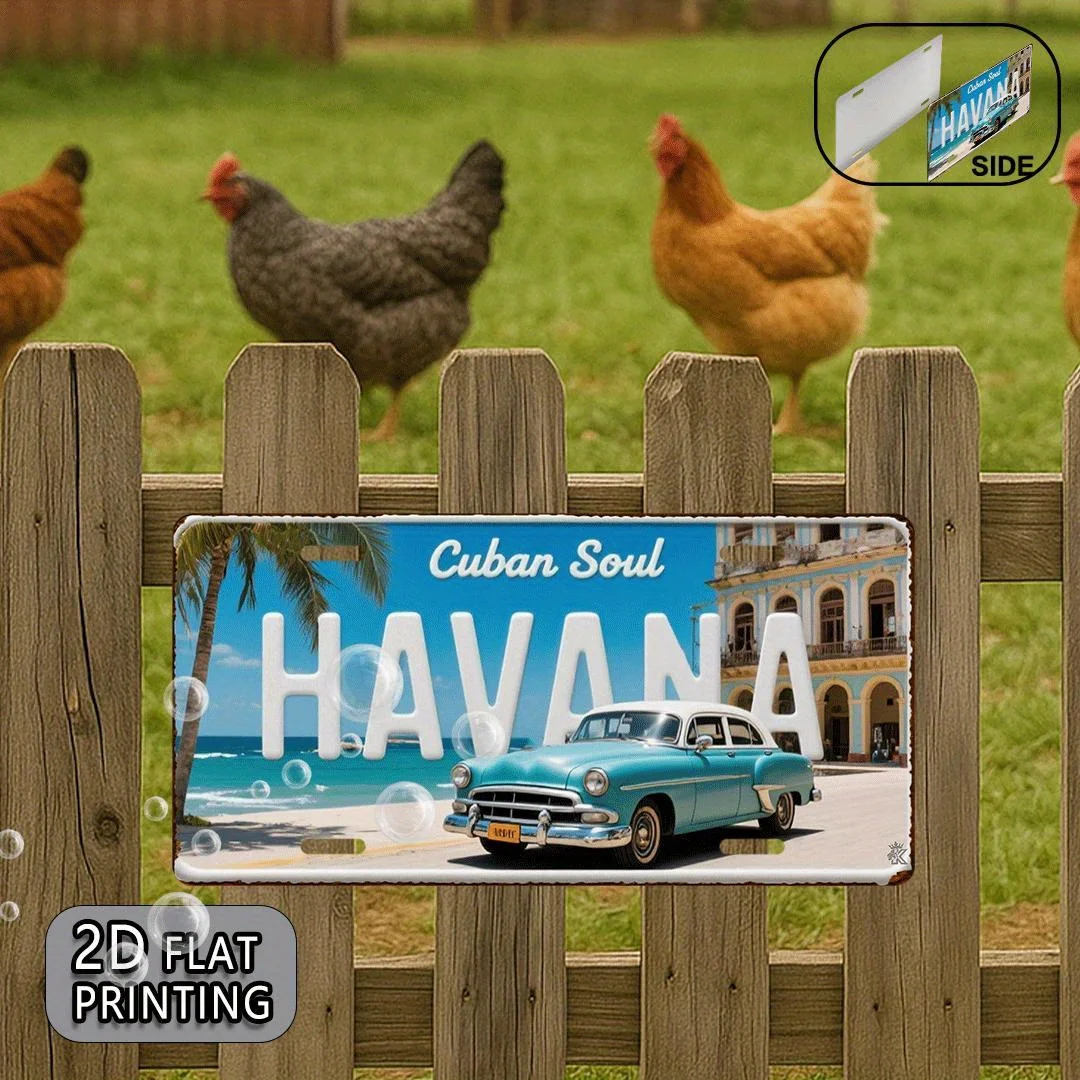 Havana Cuba Cuban Soul Retro Vintage Classic Car Coastal Palm Beach Cityscape 2D Flat Printed License Plate Aluminum Metal Paint