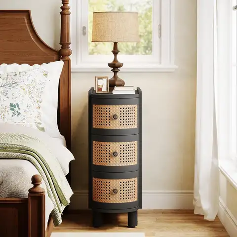 Sidobord, massivt trä soffbord med präglade vintagehandtag, smalt nattduksbord för vardagsrum, sovrum, ingen montering 10 best sales sidobord i trä - №6