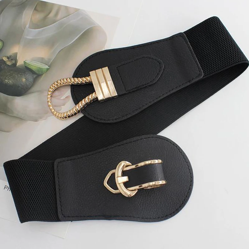 Women Fashion Luxury Big Buckle PU Leather Wide Waistband