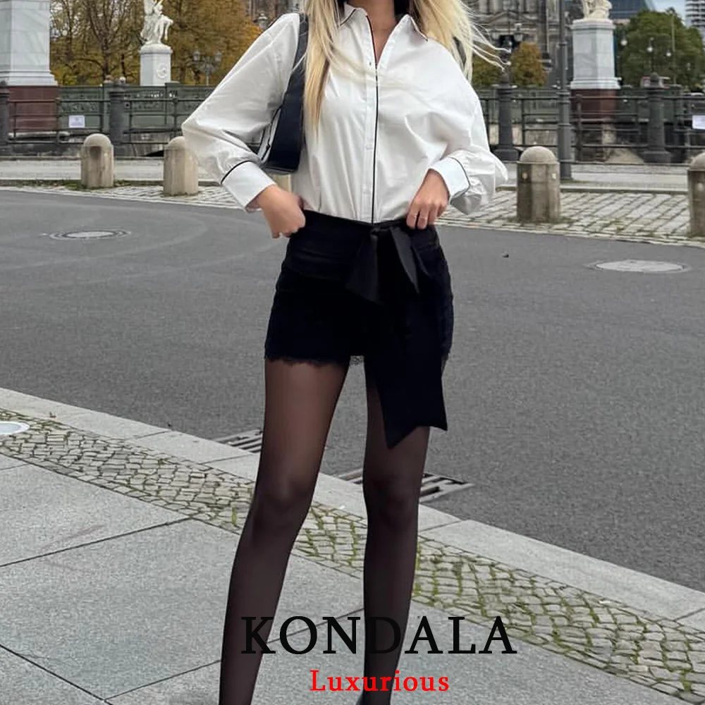 

KONDALA Sexy Chic Black Women Lace Mini Skirts Women Front Bow Sheath Evening Club Women Skirt Fashion 2025 Party Y2K Gril Skirt