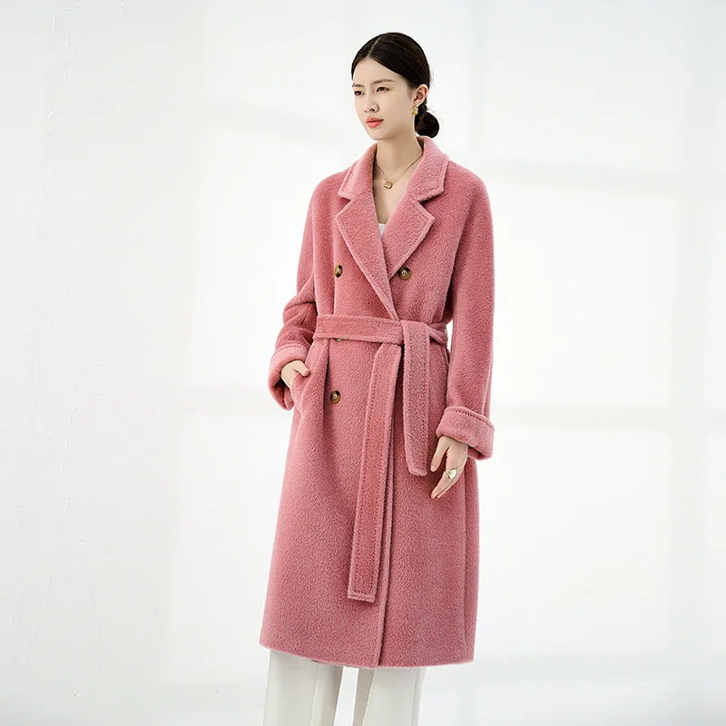 2024 new winter Suli camel wool coat women's medium and long double-sided thickened warm wool coat wholesale