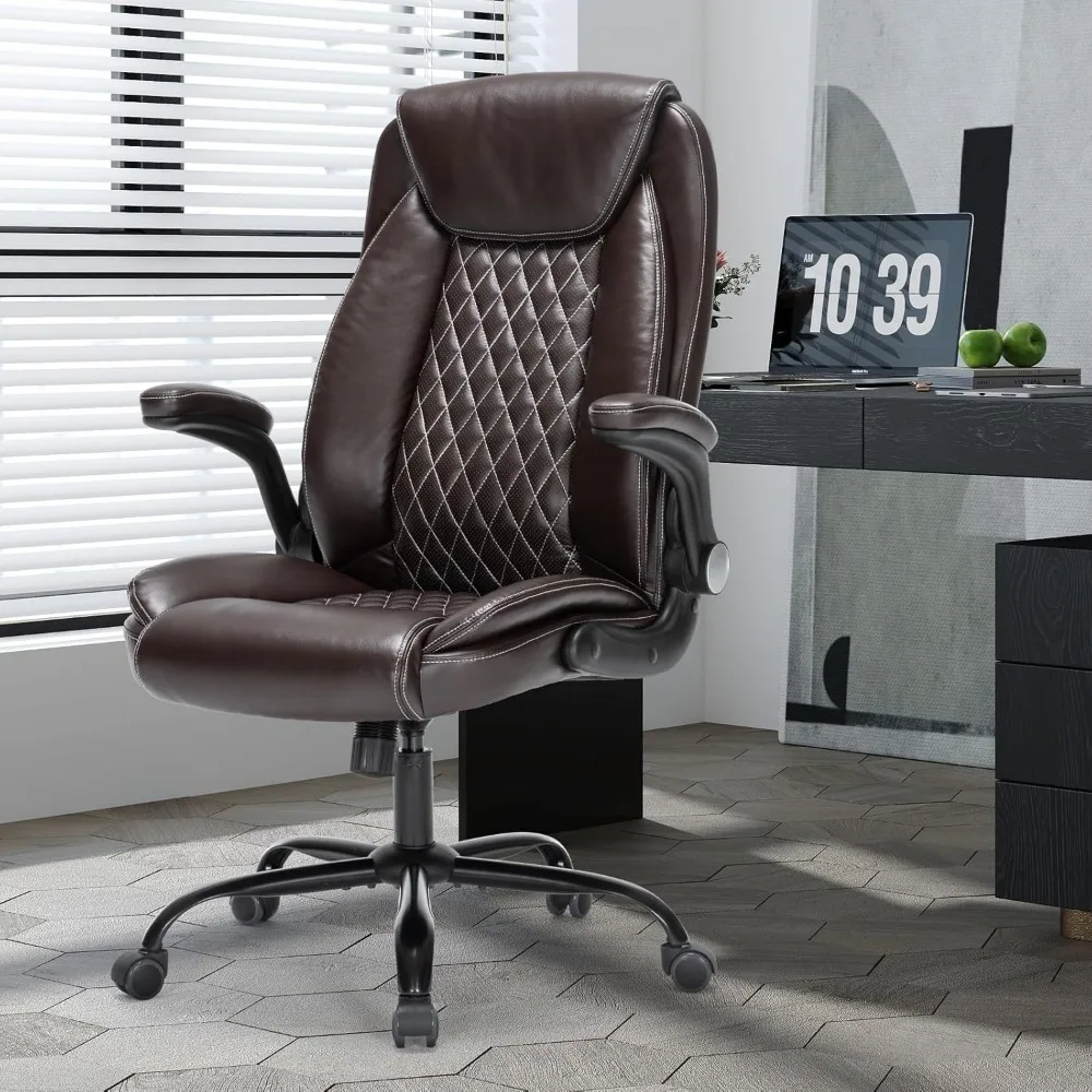 كرسي مكتب تنفيذي عالي التحمل بتصميم مريح، كرسي من جلد البولي يوريثان بسعة 300 رطل مع دعم قطني قابل للتعديل، 360 درجة ° دوار، إعادة #1