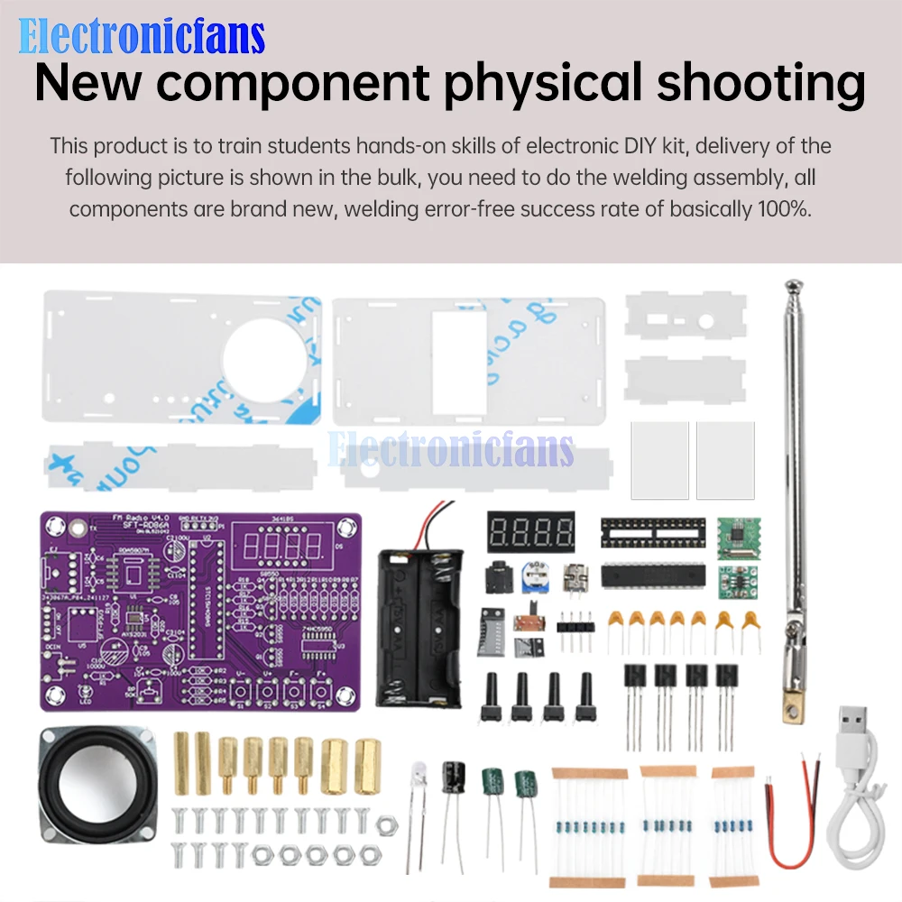 Digital Tube Display FM Radio Electronic DIY Kit Microcontroller Learning Assembly Bulk 87.5MHz~108MHZ