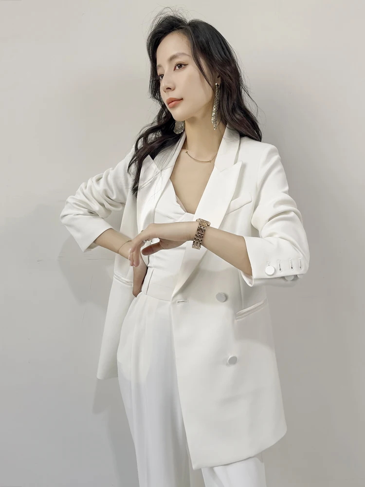 

Элегантный белый костюм-жакет Aksaya для женщин: модный, приталенный, повседневный, на весну-осень, двубортный