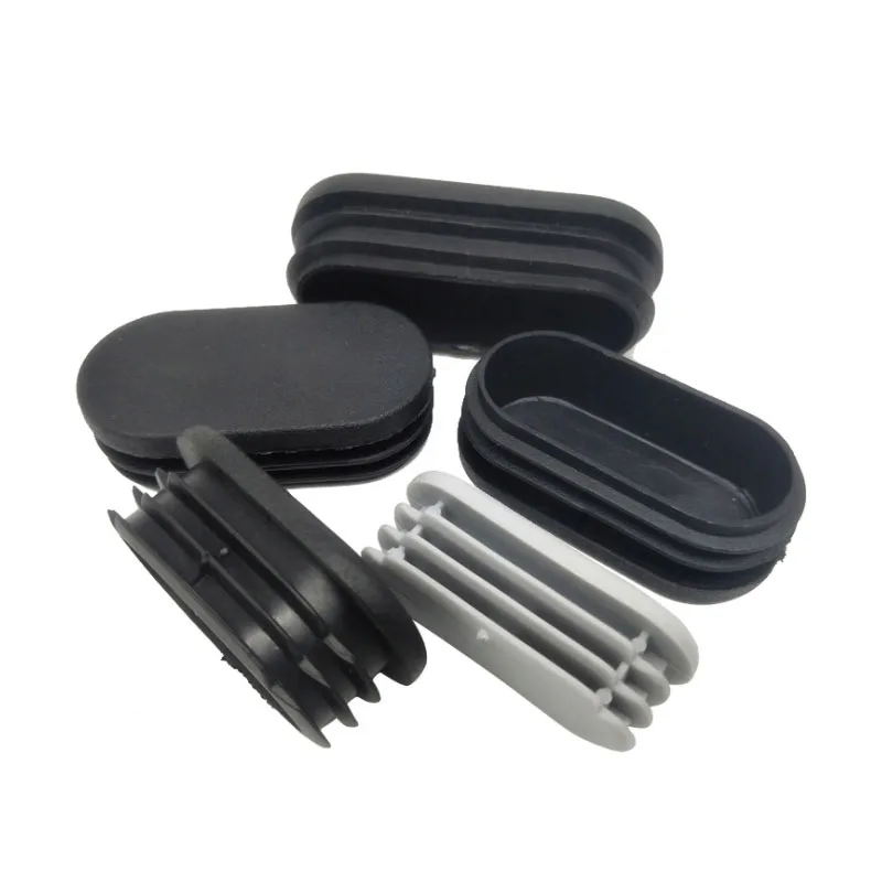 Tubos oblongos ovalados de plástico, tapones blandos, insertos de tubo, cubierta antipolvo para mesa y silla, color blanco/negro