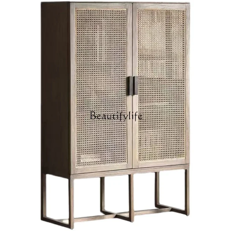 

LXNordic wabi-sabi wind rattan dining side cabinet retro home wall storage locker