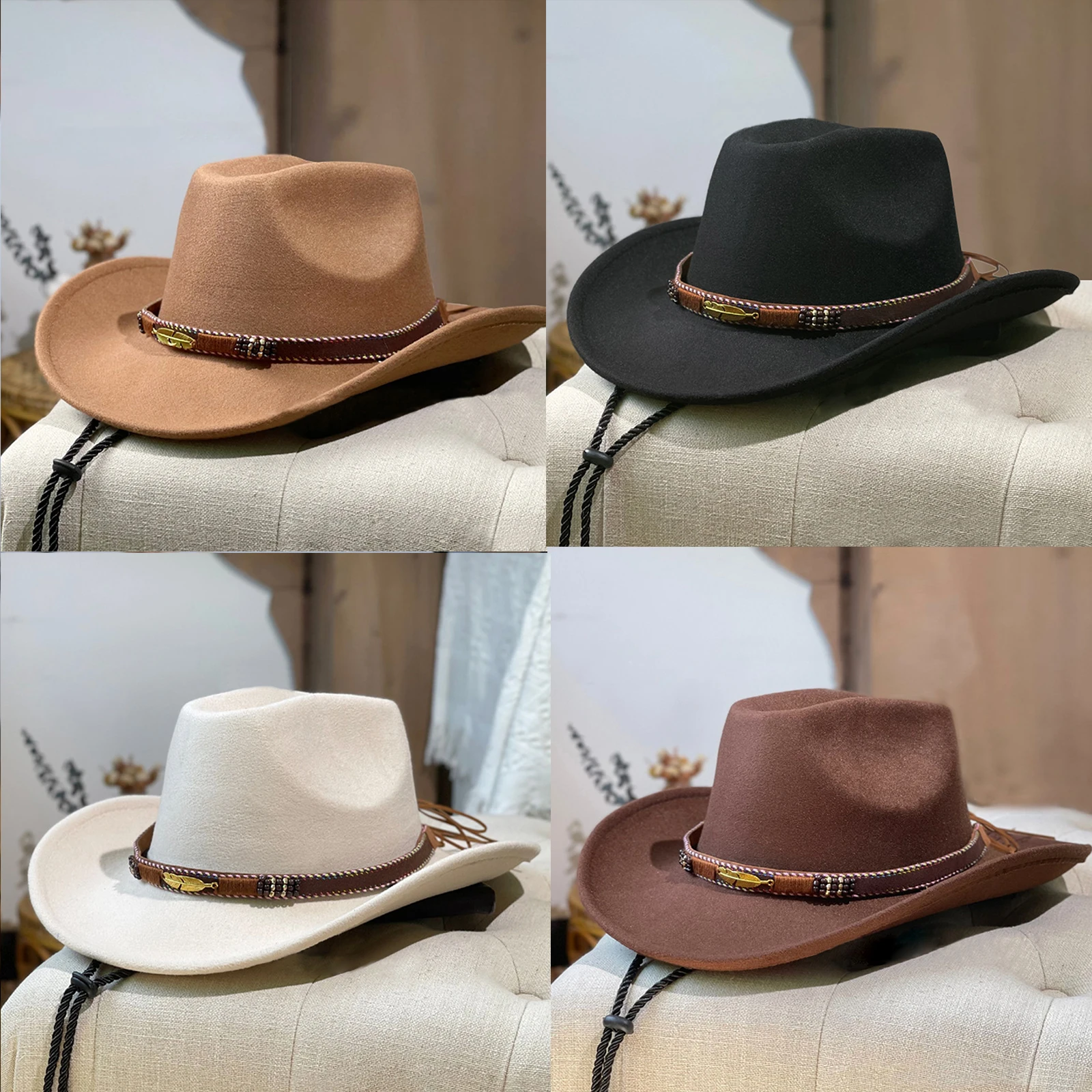 Chapéu de cowboy ocidental americano Chapéu de desempenho do turismo ao ar livre Big Brimmed Chapéu de lã tibetano para homem