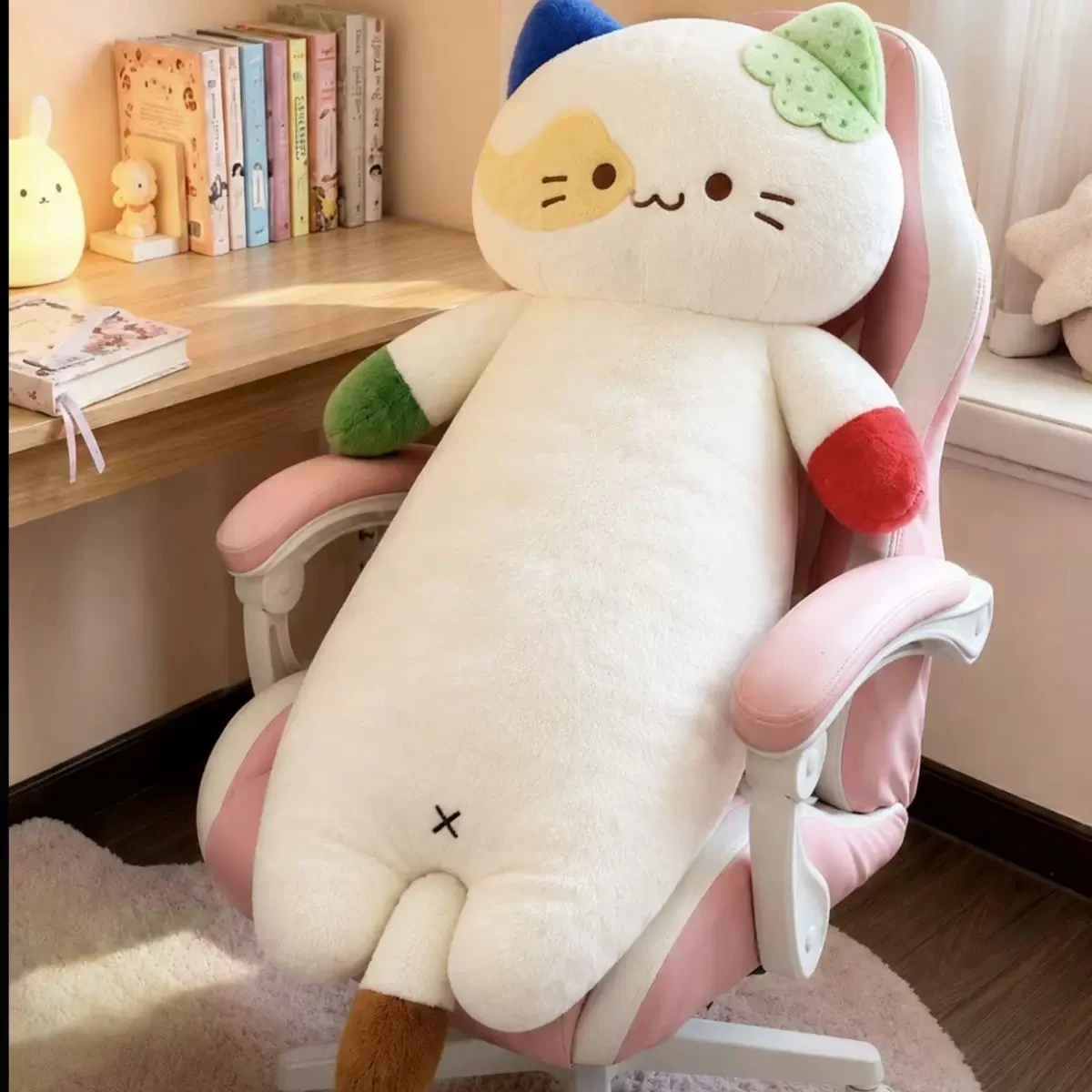 Cute Weird Cat Long Plush Throw Pillow Cushion for Sleeping Birthday Gift for Women Home Bedroom Decor