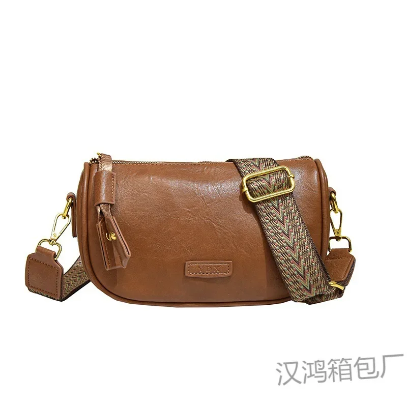 Fashion Niche Messenger Bag Women\'s   Simple  Trendy European  Single Shoulder Square Bag Wide Shoulder Strap Retro Bag Women