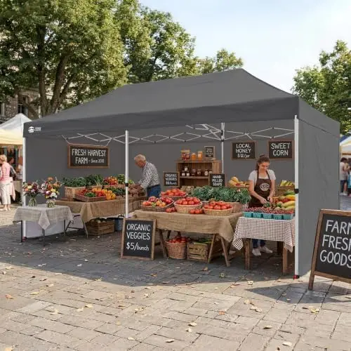 10x20 Pop Up Canopy Tent, Event Shelter, Gray | 400D Strength Oxford Fabric & 6 Built-in Sandbags, Waterproof Instant
