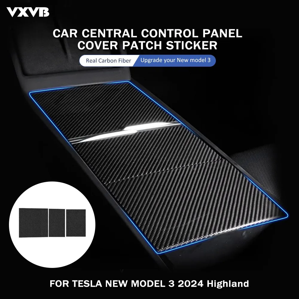 

For Tesla Model 3 Highland 2024 Real Carbon Fiber Car Center Console Panel Cover Trim Patch Stickers Interior Accessories