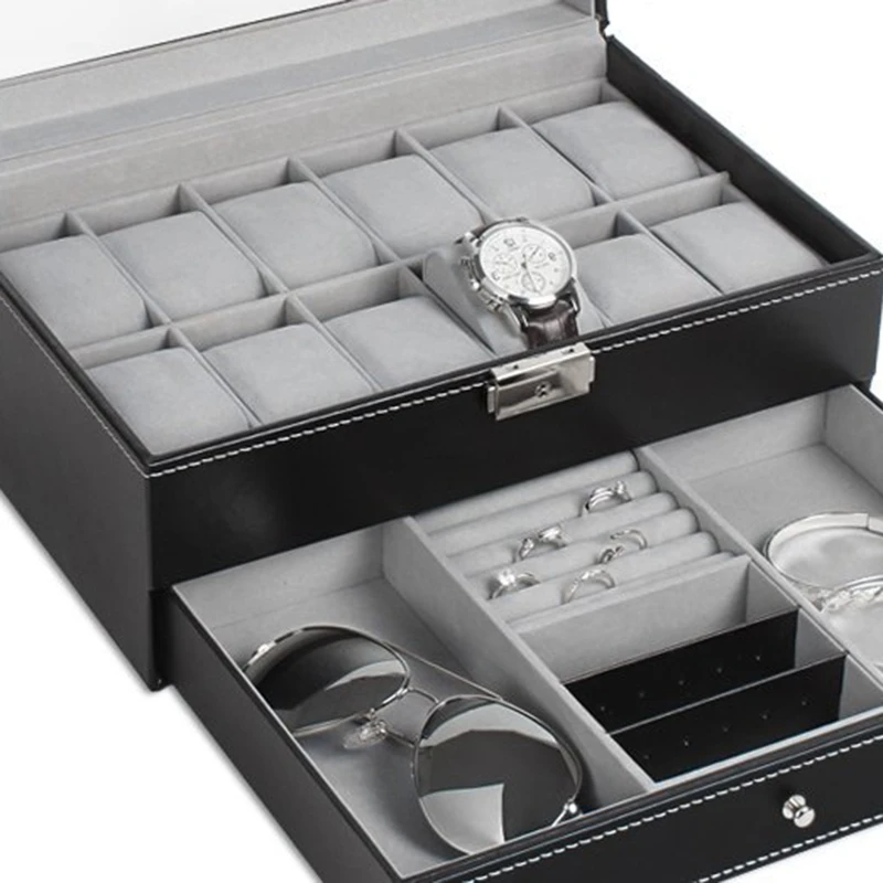 Watch Box Double Layers Suede Inside Jewelry Storage Box Watch Display Slot Container Jewelry Organizer