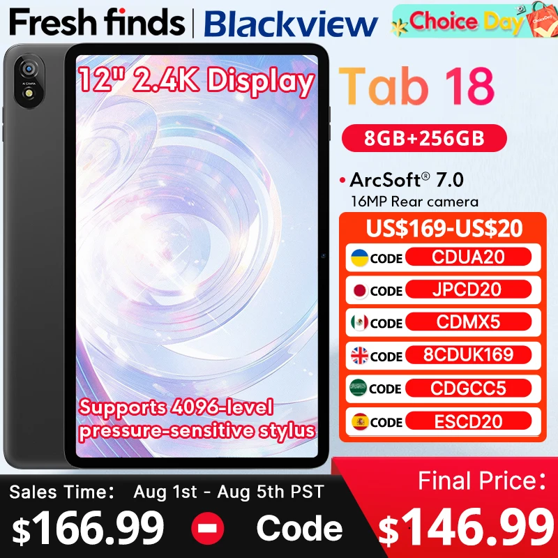 【New product】Blackview Tab 18 12-inch 2.4K Display MediaTek Helio G99 8/12GB+256GB 8800mAh Netflix HD Support Android Tablet P