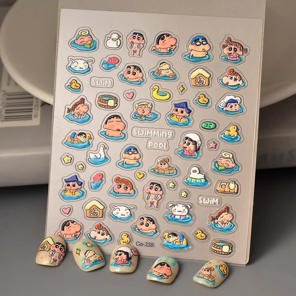 Japanese anime Crayon Shin-chan Nail Stickers Nail Art Accessories Cartoon Nail Art Supplies Cute Kids 5D Stickers Nail Parts view 2