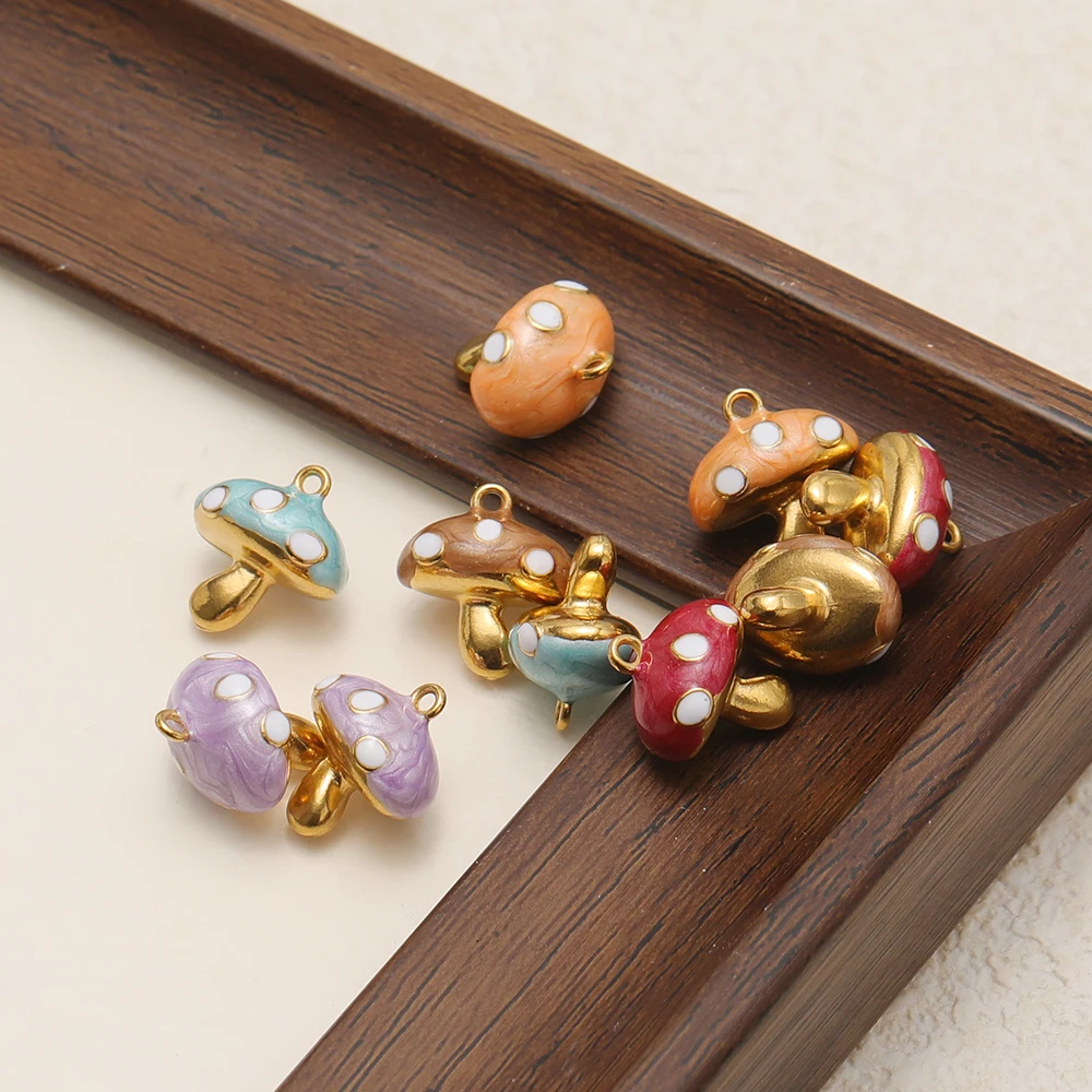 4 Stücke Edelstahl-Emaille Niedliche 3D-Pilz-Anhänger DIY Kinder-Schmuckzubehör Halsketten-Anhänger Armband Kinder-Ohrringe Herstellung – Detail 5