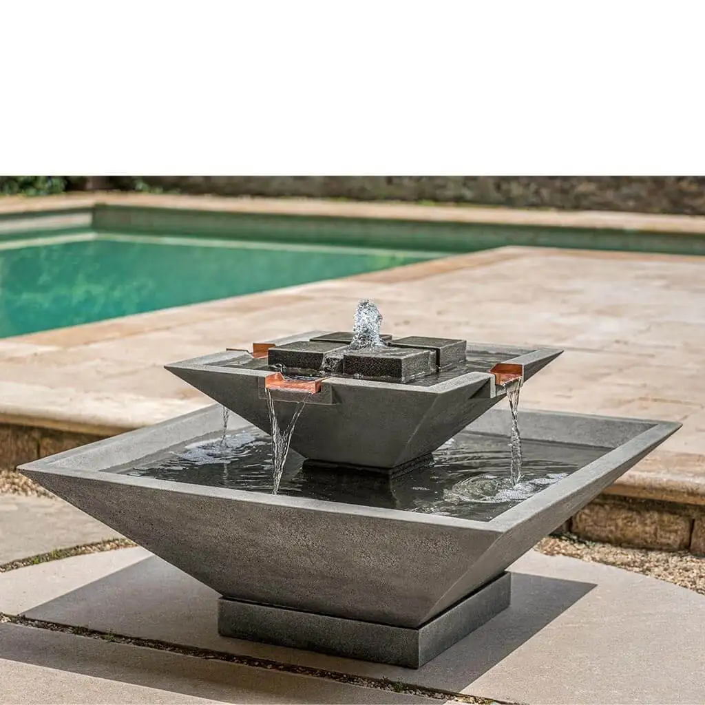 Resin outdoor fountain with dancing fire pit metal pond waterfall, suitable for home feng shui elegant outdoor decoration