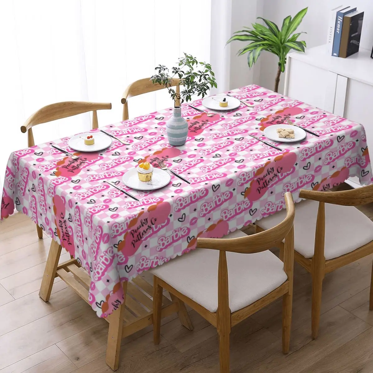 Customized Barbie Seamless Tablecloth Rectangular Oilproof Table Cloth Cover for Kitchen