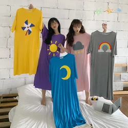 Women's Sleepwear Weather Print Nightdress Korean Style Sexy Nightgowns Loose Cute 2024 Spring Summer New Oversized