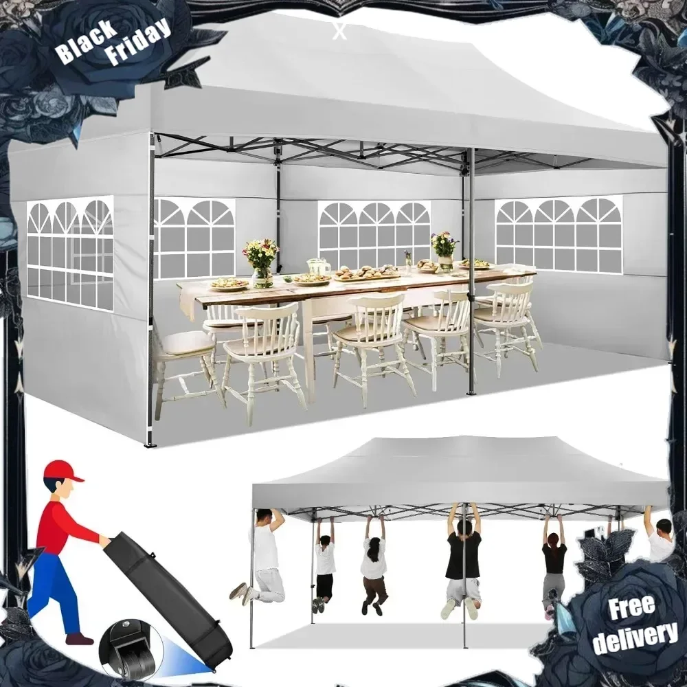 10x20 Duty Pop up Canopy with 6 sidewalls, Easy Set-up Commercial Heavy Duty Tent, Waterproof Outdoor party Wedding tent canopy