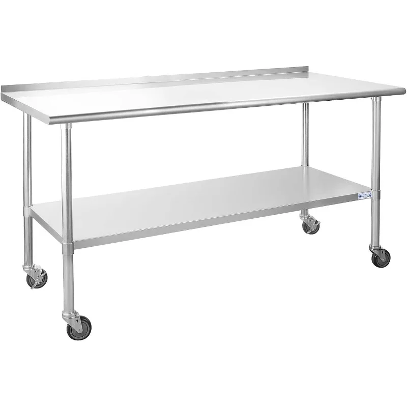 

Stainless Steel Table for Prep & Work 24 x 72 Inches with Undershelf and Backsplash for Restaurant, Home and Hotel