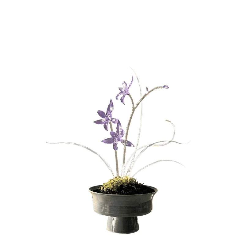 Pure handmade glass flower orchids, intangible cultural heritage lantern art, glass bottles with preserved flowers, glass orname