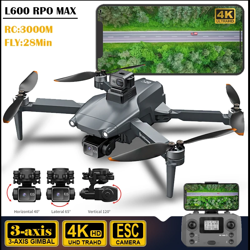 L600 PRO MAX GPS Drone with 3-Axis PTZ Professional 4K HD Dual Camera Laser Obstacle Avoidance Brushless Motor 5G WIFI RC Drone