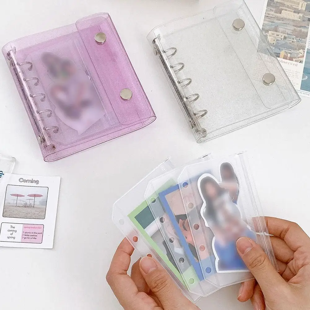 M5 5穴グリッター透明バインダールーズカバージャーナルスケッチブック多機能収納ポケット日記オフィスアクセサリー