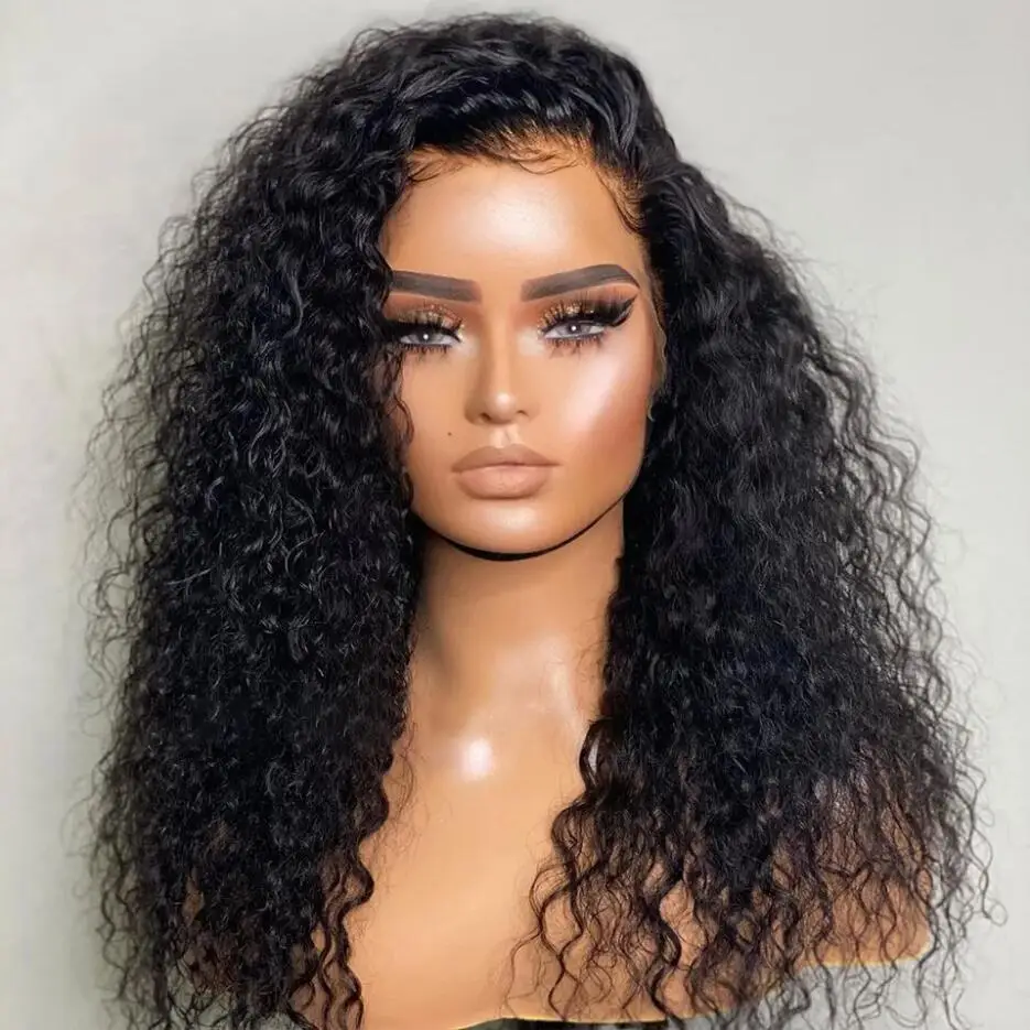 Perruque Lace Front Wig crépue bouclée brune naturelle, 26 pouces, pre-plucked, avec baby hair, densité 180, pour femmes noires, 03/Wigs