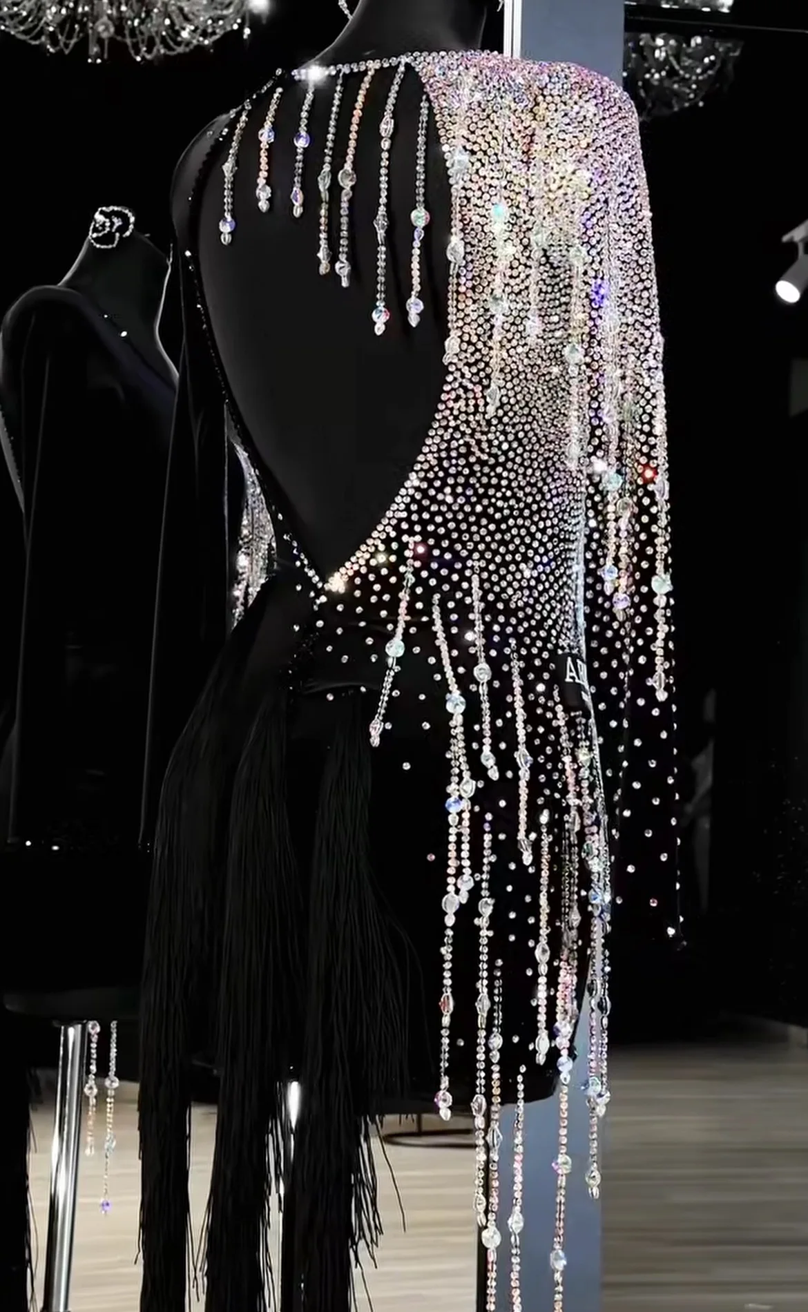 

Luxury Latin Dance Dress Women Custom Size Rhinestone Fringe Salsa Samba Rumba Competition Dress Professional Performance