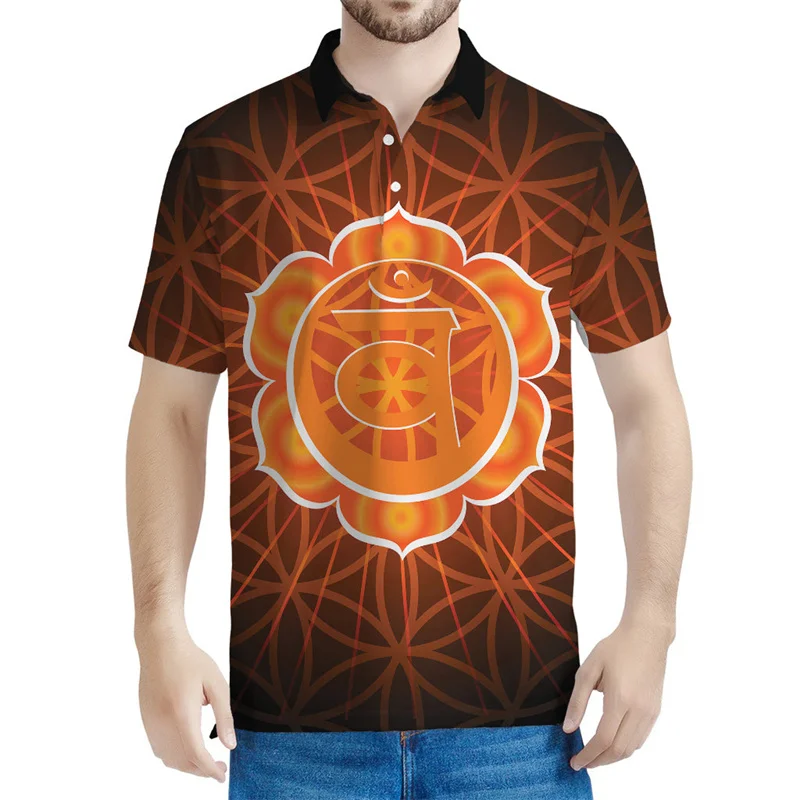 Vishuddha Chakren Mandala Muster Polos hirt 3d gedruckt Knopf T-Shirt für Männer Sommer Streetwear Kurzarm T-Shirts Tops