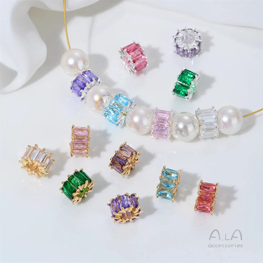 

T109 Zircon 14K Gold-plated Silver-plated Large Hole Spacer Bead Accessories Crystal Handcrafted Beaded Diy Accessory Materials