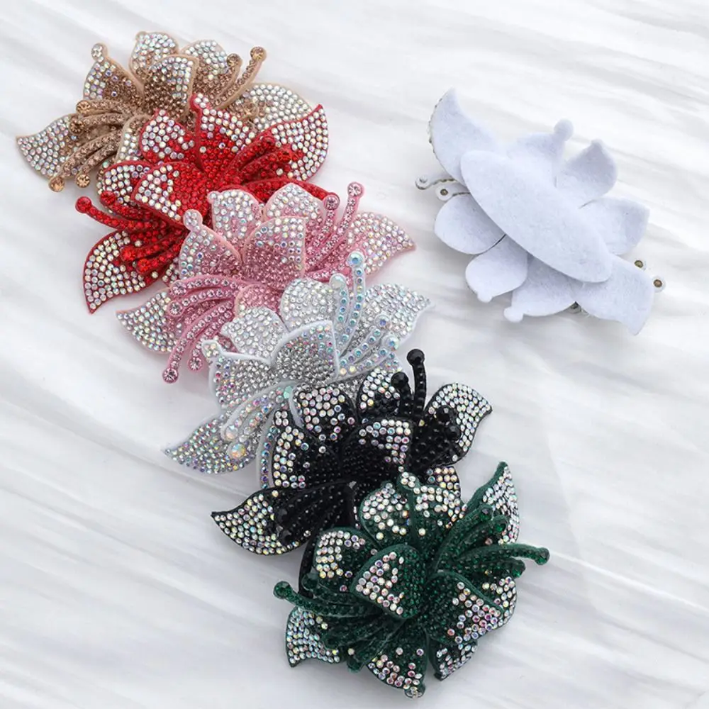 Exquisite Rhinestone Fabric Patch Multi-Color Double Layer Floral Appliqué Shoe Flowers Sparkling 3D Fabric Patch