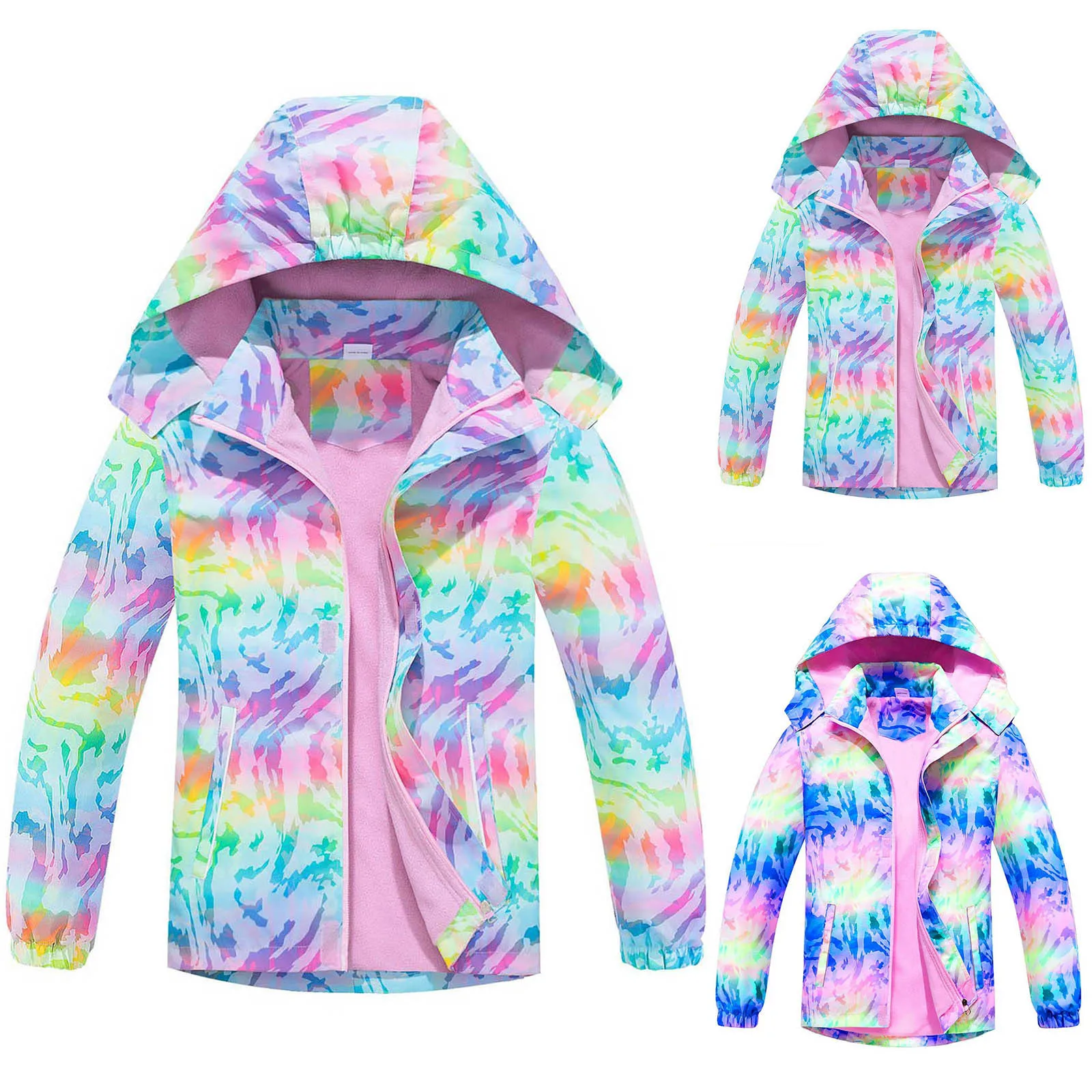 Children Hooded Rain Jacket Oversized Tie Dye Printed Pullover Casual Fleece Water Breathable Blouse Overcoat With Hood