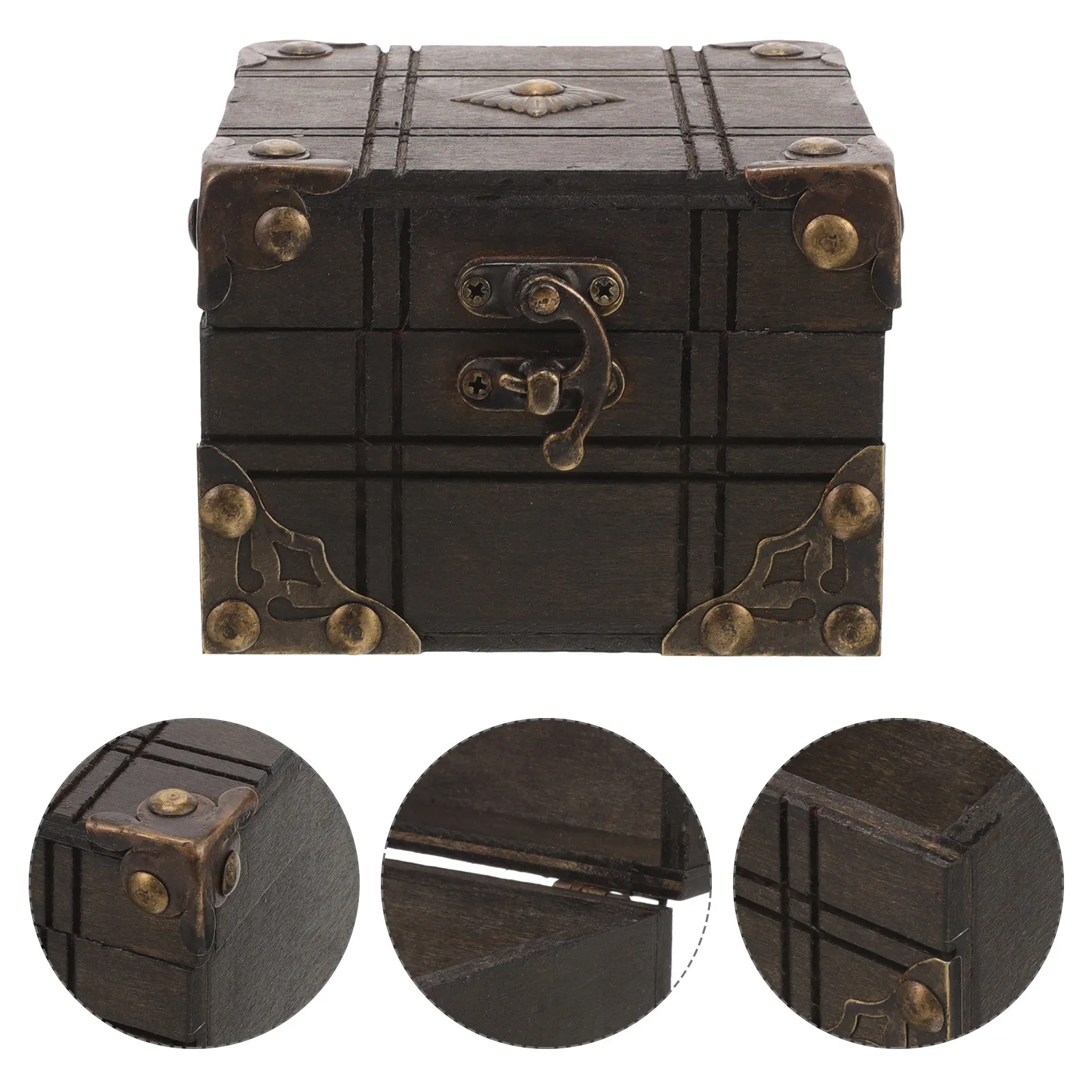 صندوق منظم مجوهرات خشبي عتيق على الطراز الأوروبي تخزين متعدد الوظائف للخواتم والكريستال والحلي لسطح المكتب #5